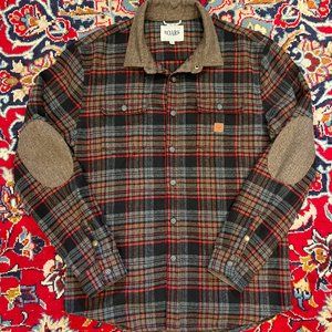 Roark Revival Long Sleeve Workwear Flannel Red Brown Elbow Pads Mens XL